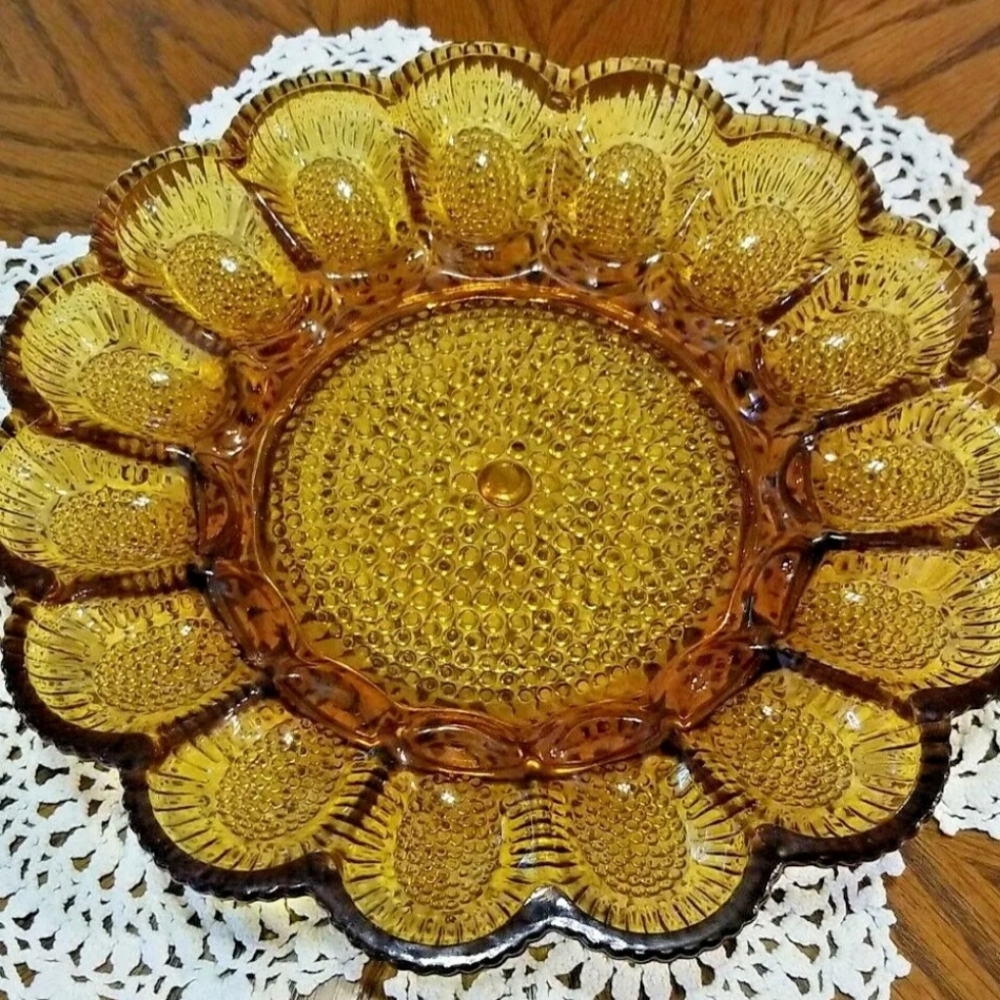 Vintage Amber Glass Deviled Egg Platter